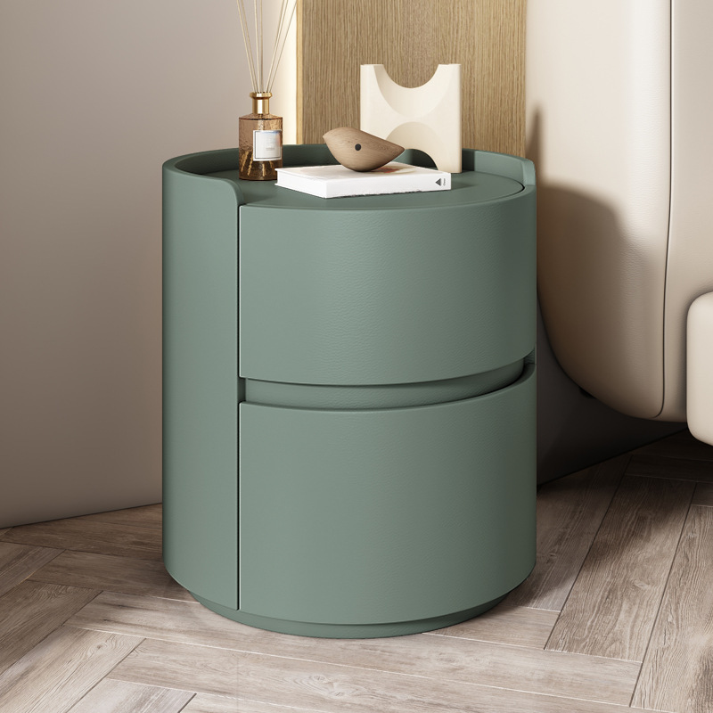Modern Simple Style Vinyl Leather Nightstand With Drawer Storage, 2 Drawers - image 4