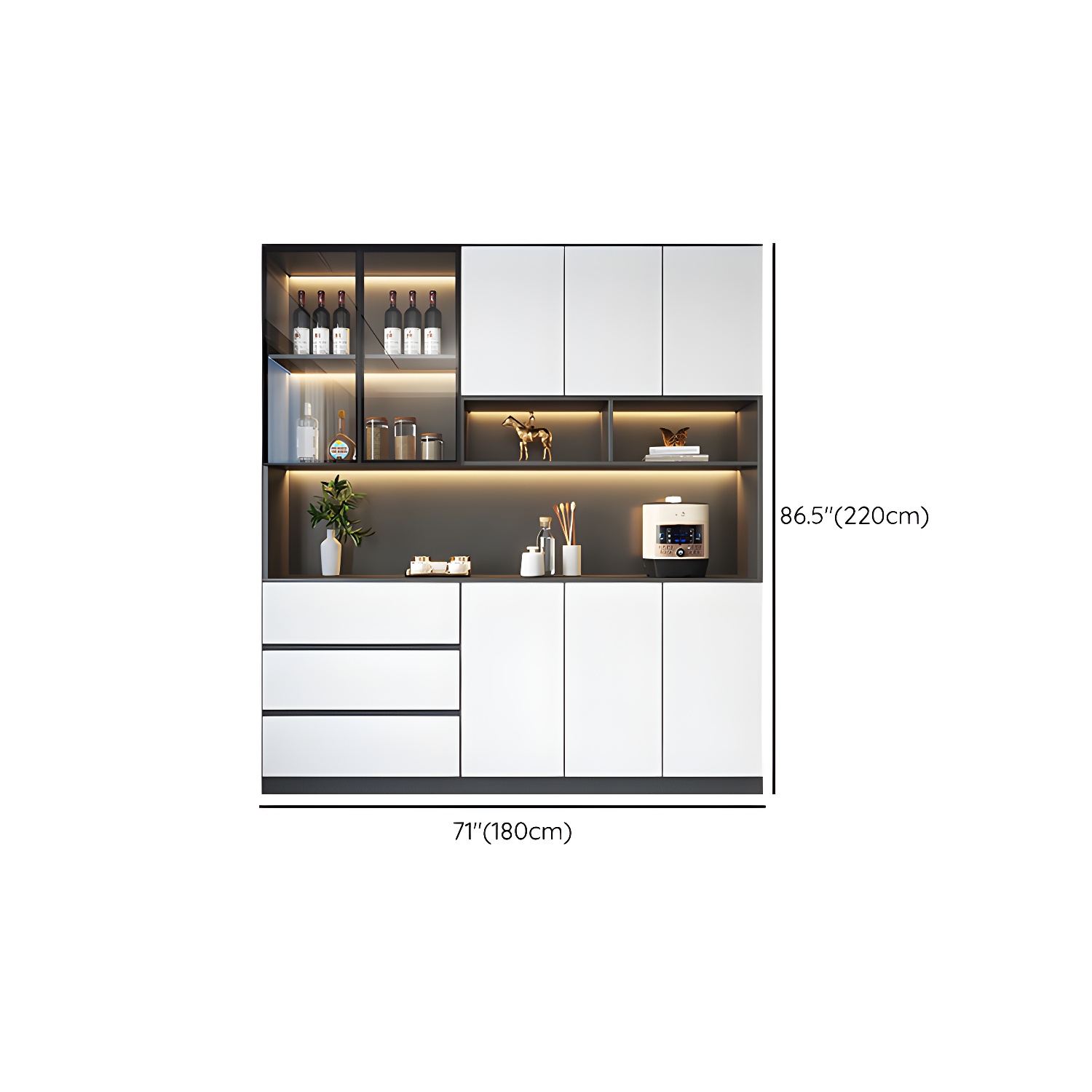 Modern Glass Adjustable Shelving Doors Wood Sideboard Cabinet with Cabinets and Drawers - image 17