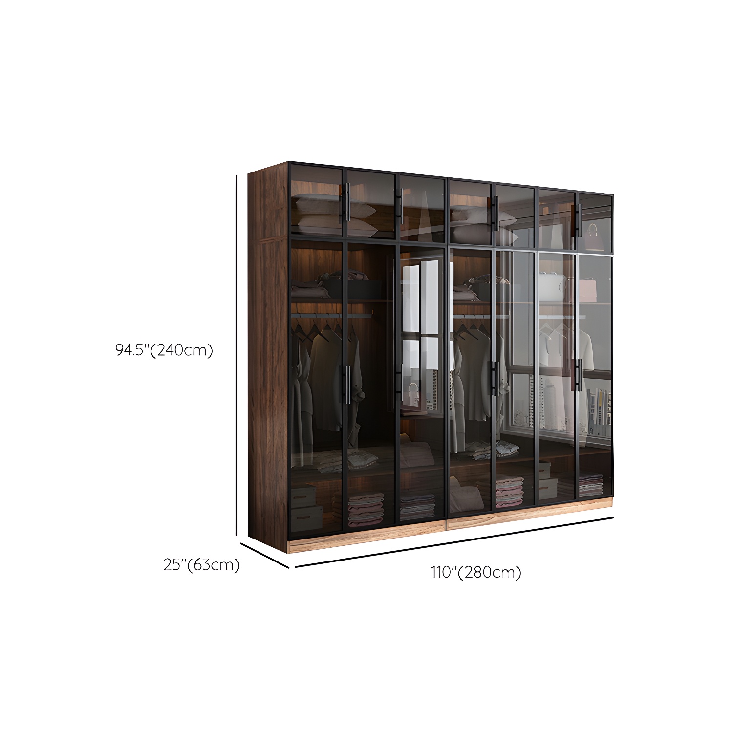 Modern Freestanding Wardrobe Armoire Tempered Glass Doors Wardrobe with Shelves - image 22