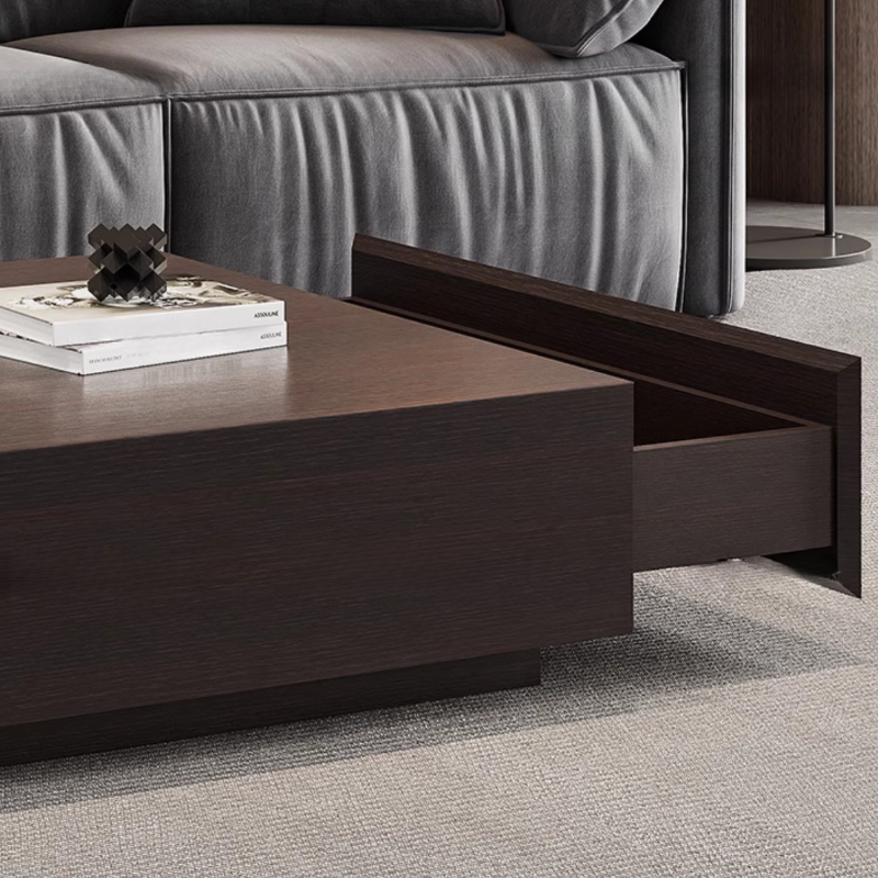 Solid Oak Wood Square Accent Table with 2 Drawers for Living Room - image 8