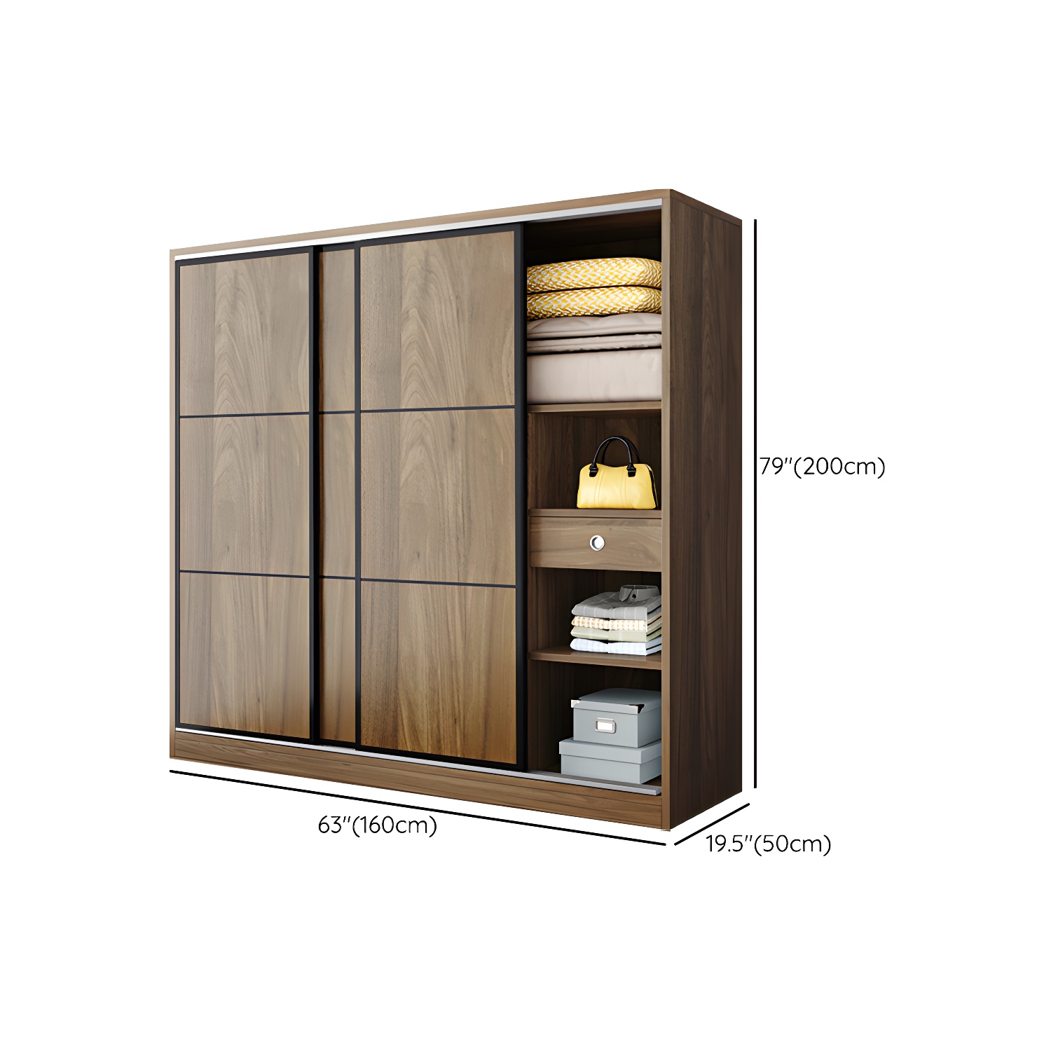 Modern Style Freestanding Wardrobe Pine Wood Wardrobe with Drawer - image 11