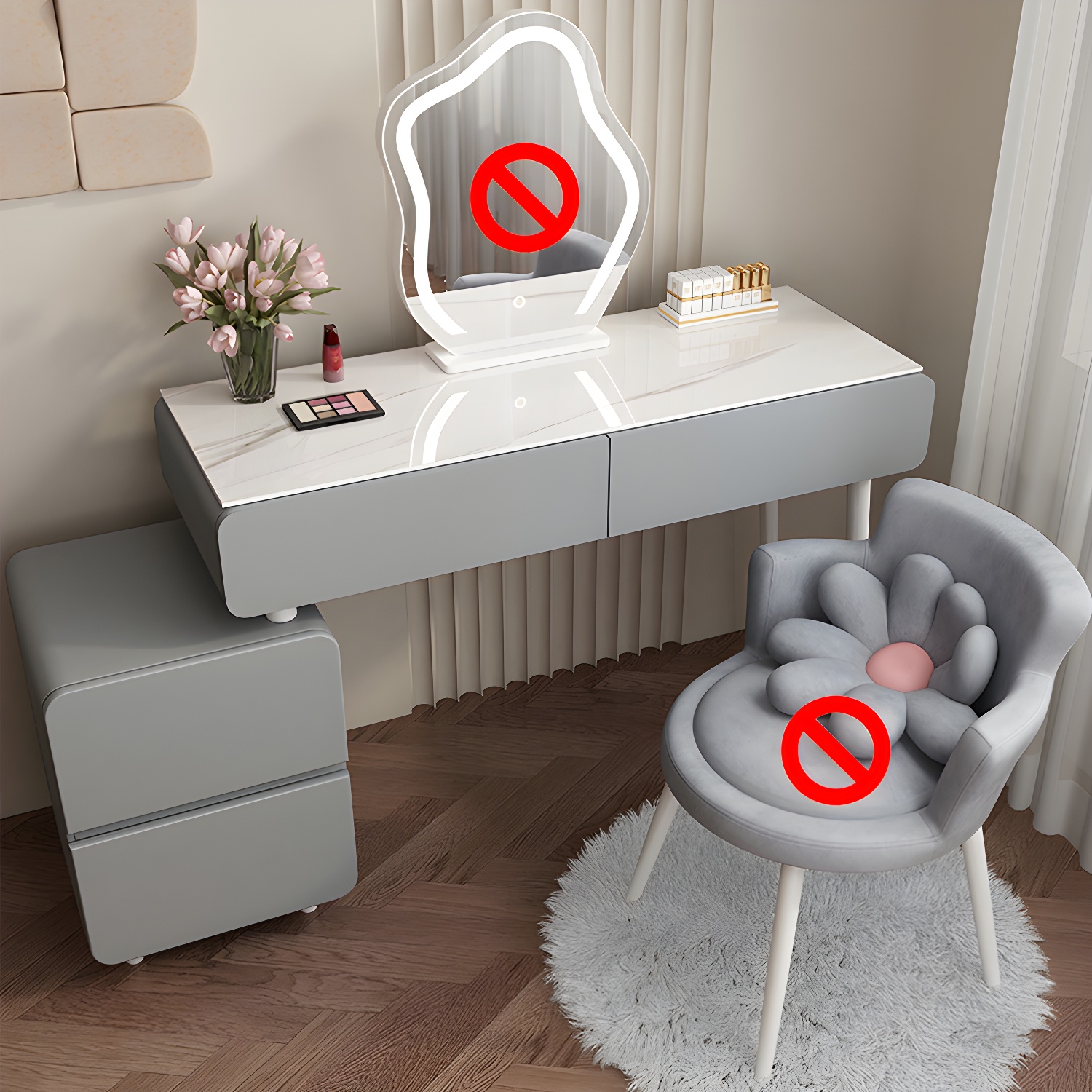 Modern Slate and Wooden Vanity Dressing Table Set with 4 Drawers