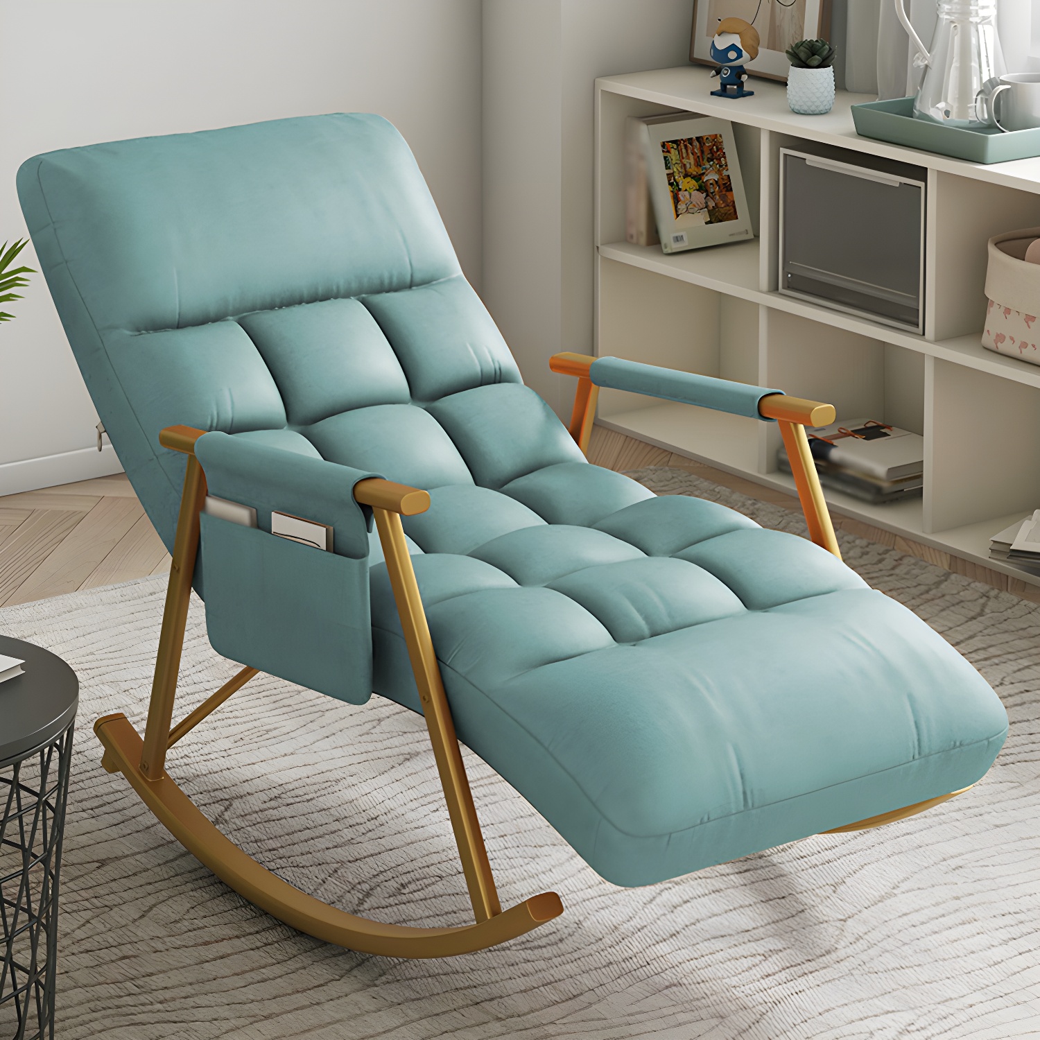 Faux Leather Rocking Chair Modern Style Rocker Chair with Storage - image 17