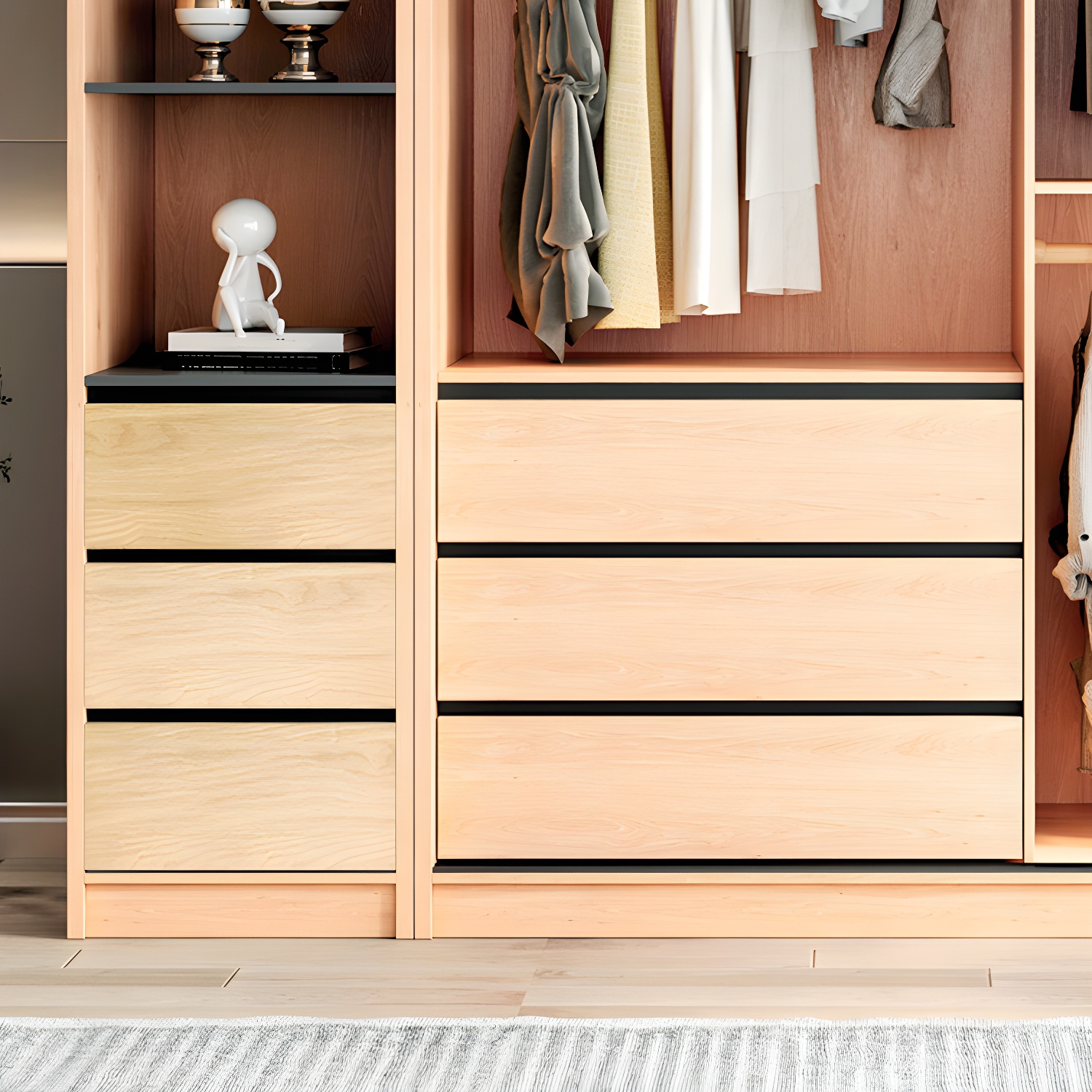 Engineered Wood Wardrobe Armoire with Drawer Modern Wardrobe Closet - image 4