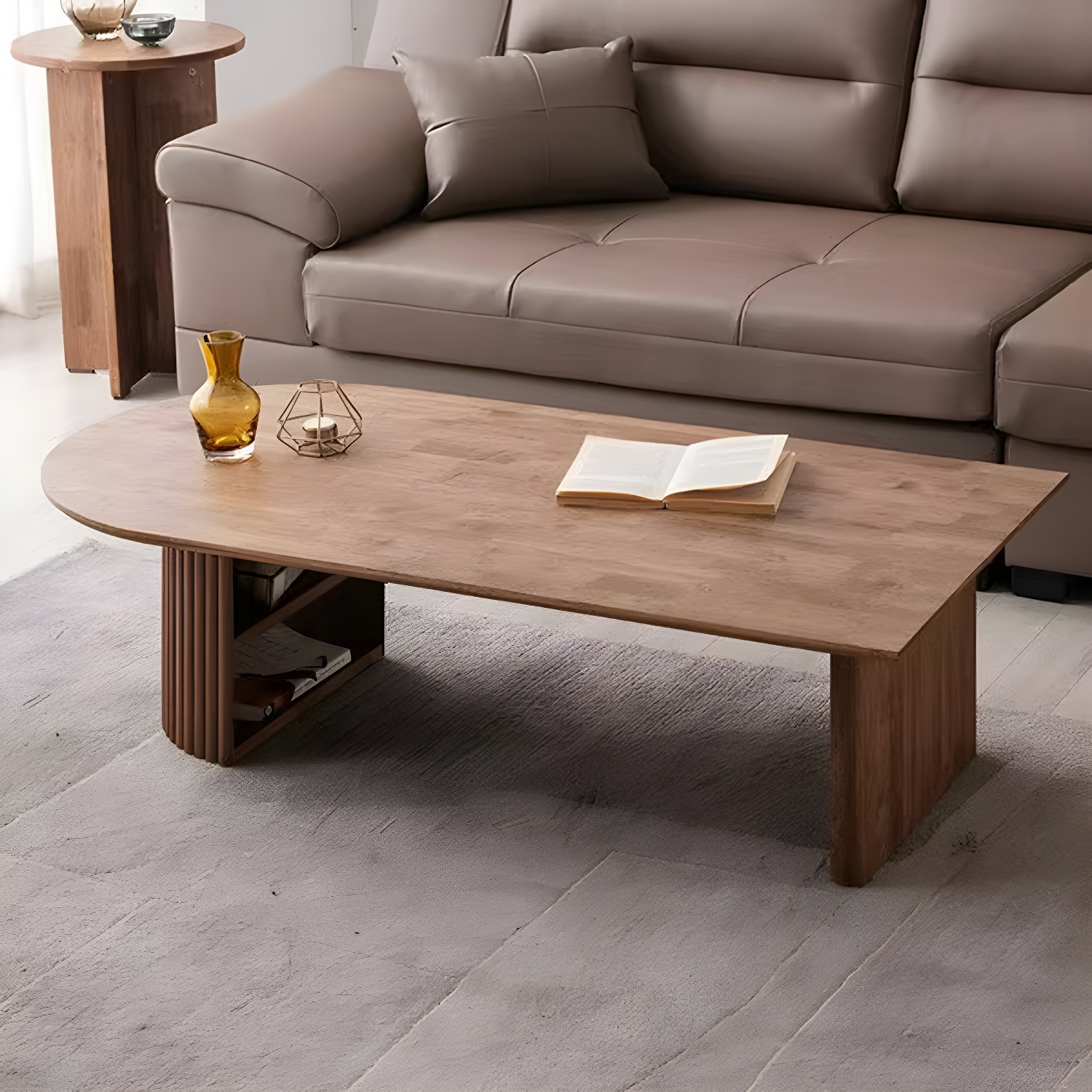 Modern Brown Wood Coffee Table with Rectangular Top and Brown Base - image 4
