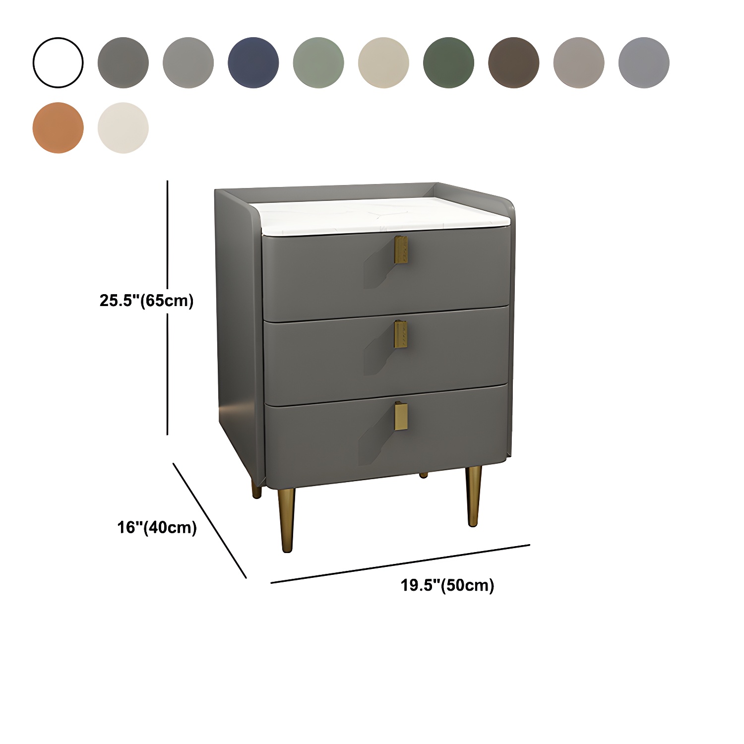 Faux Leather Nightstand Modern 3 - Drawer Nightstand with Stone Top - image 18