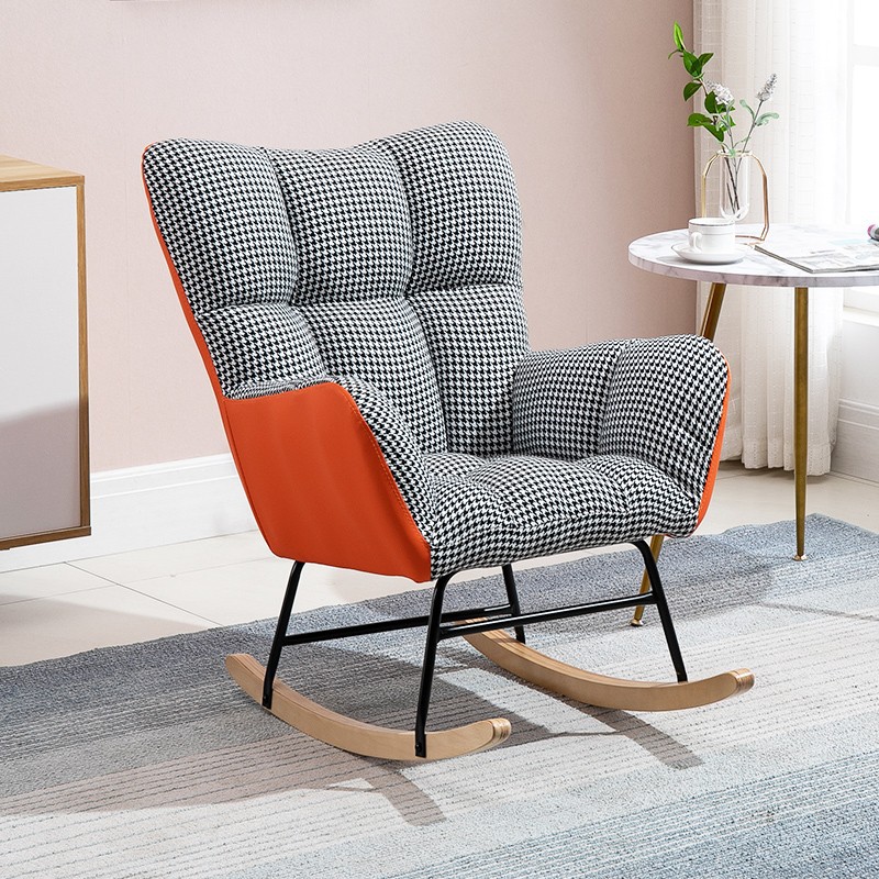 Modish Upholstered Cushioned Rocking Accent Chair 2 Piece Set with Footstool & Recessed Arm, Scratch-tolerant - image 10