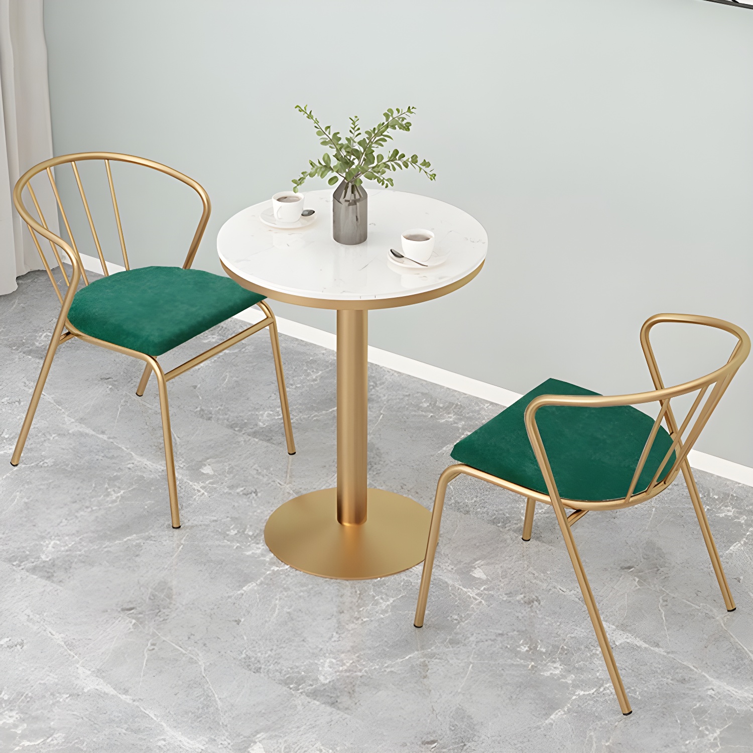 Traditional Luxury Round Dining Table Marble Top Table with Gold Metal Base - image 12
