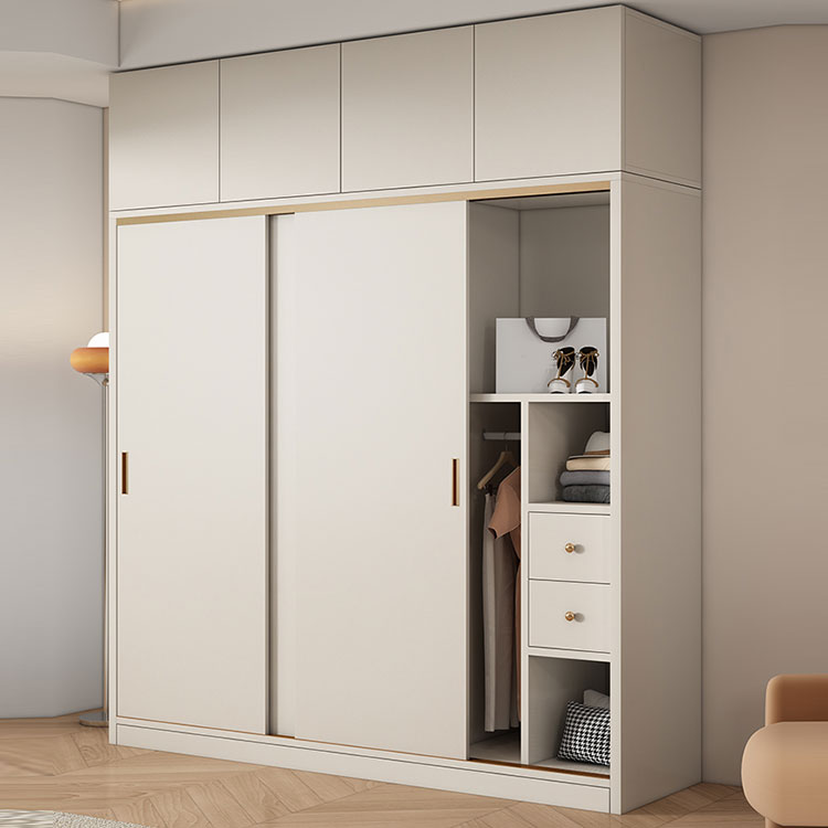 Modern White Wood Wardrobe Armoire with Sliding Doors and Soft Close Drawers - image 4