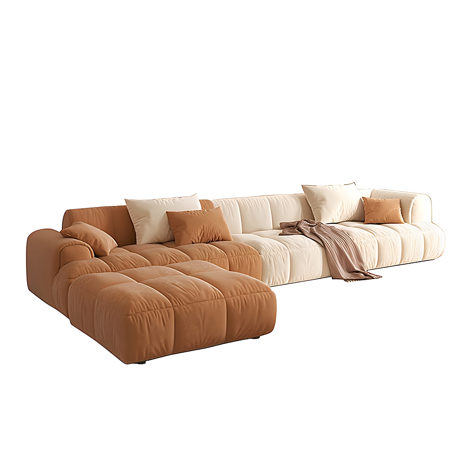 Velvet Round Arm Sectionals 24.8"High Tight Back Sofa with 4 Pillows - image 6