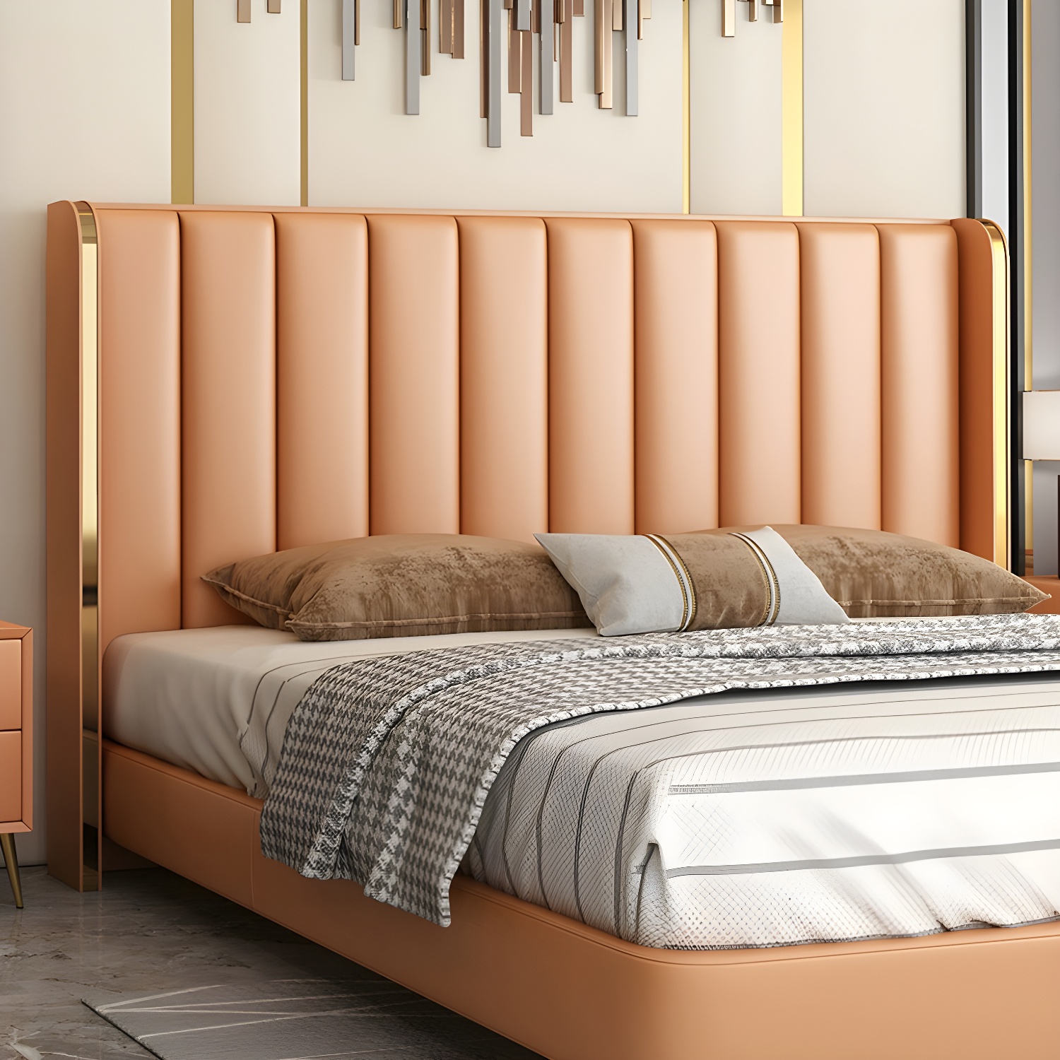 Modern Upholstered Leather Wingback Headboard with Wood Legs and Rectangular Shape - image 6