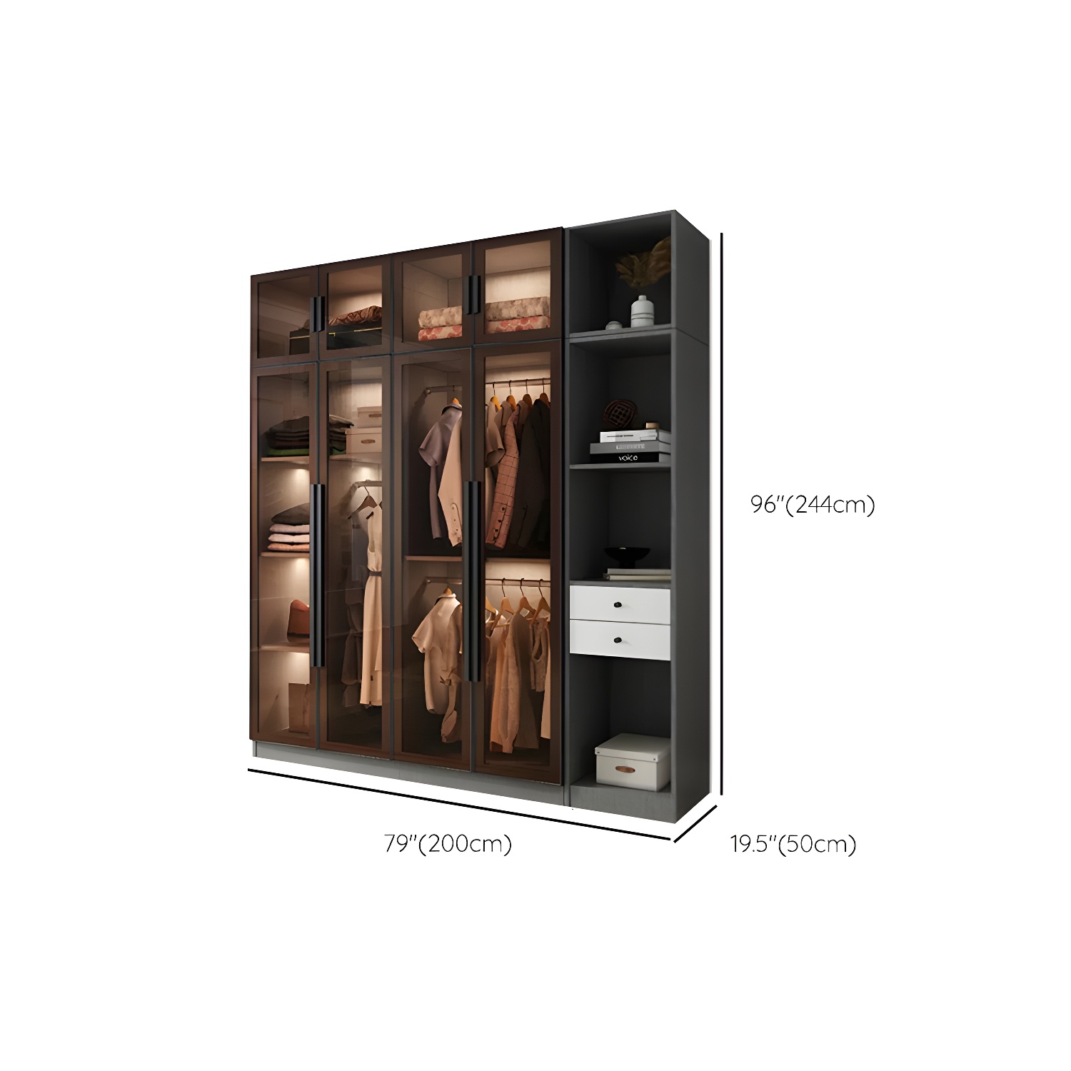 Modern Wardrobe Cabinet Glass and Engineered Wood Wardrobe Closet - image 27