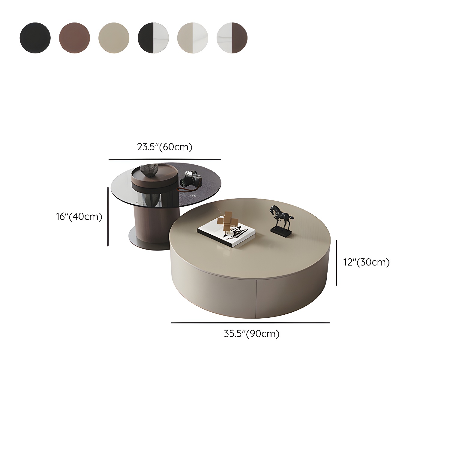 11"H Contemporary Coffee Table Round Coffee Cocktail Table with Drawer - image 18