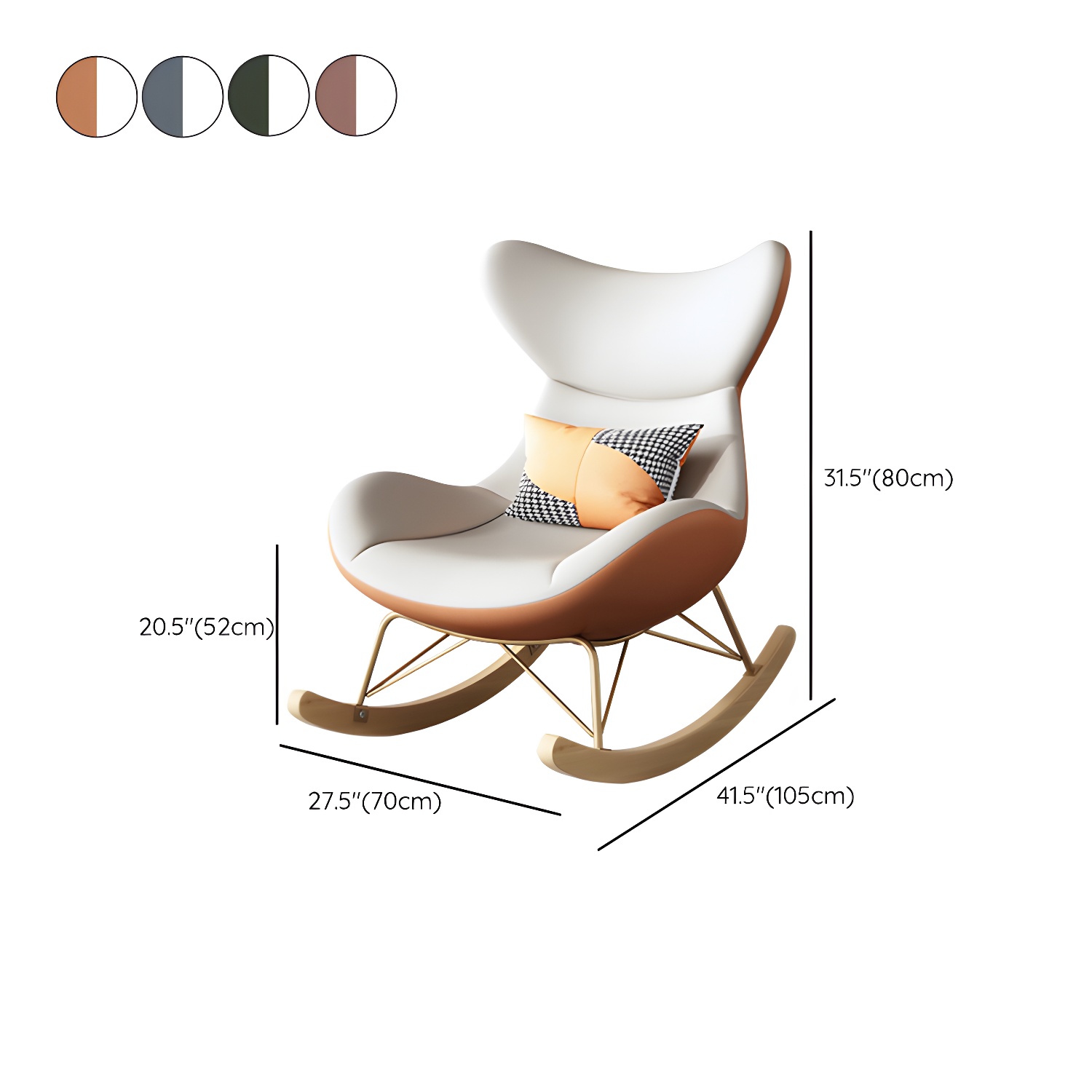 Modern Non-Scratch Armless Indoor Solid Wood Faux Leather Rocking Chair - image 18