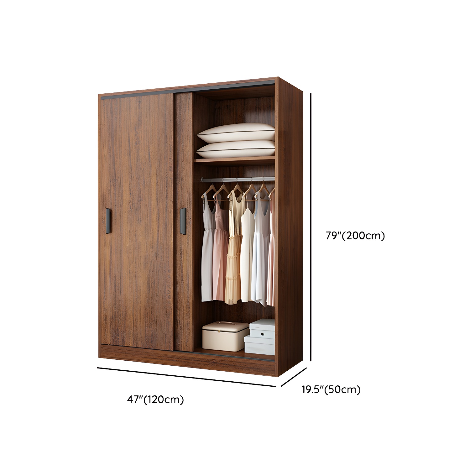 Contemporary Brown Wood Wardrobe Armoire with Clothing Rod & Shelves - image 12
