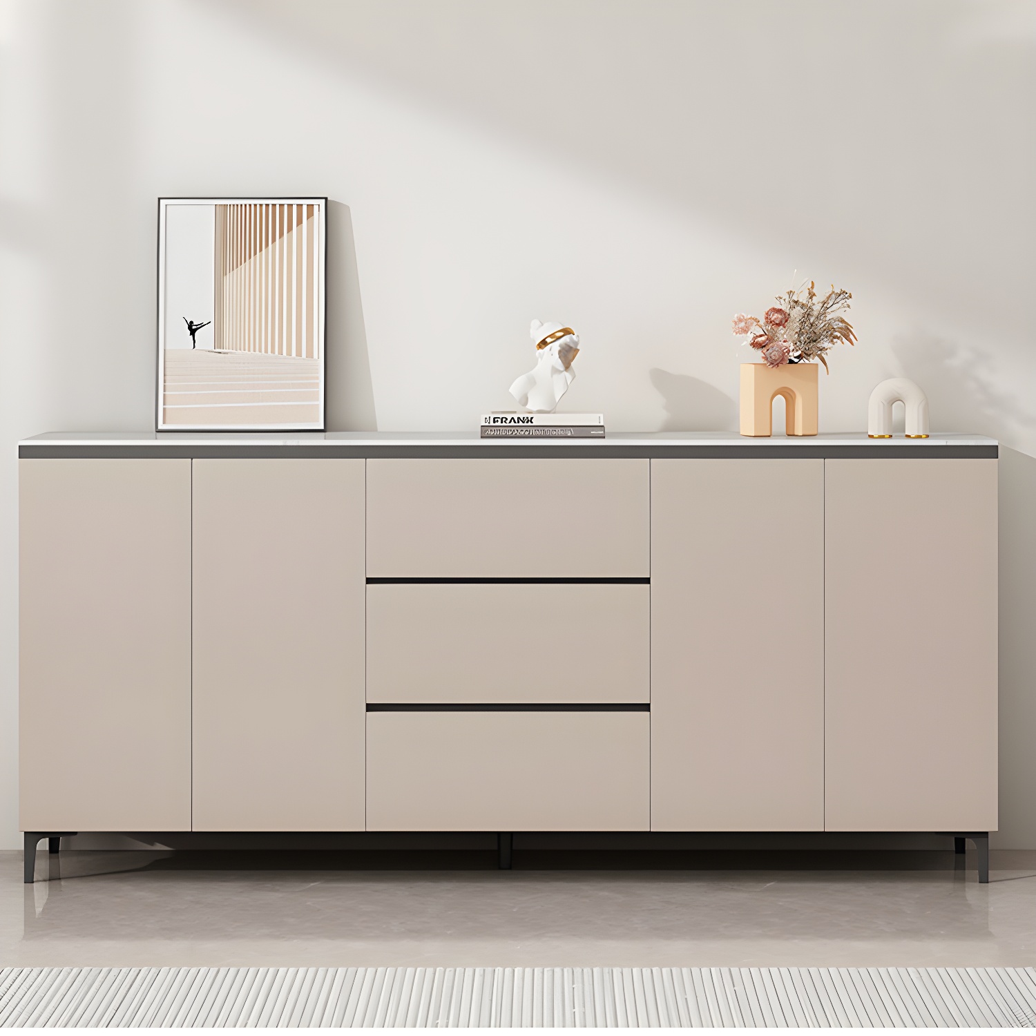 Wooden Modern Stone Countertop Buffet Sideboard with Drawers for Living Room - image 13