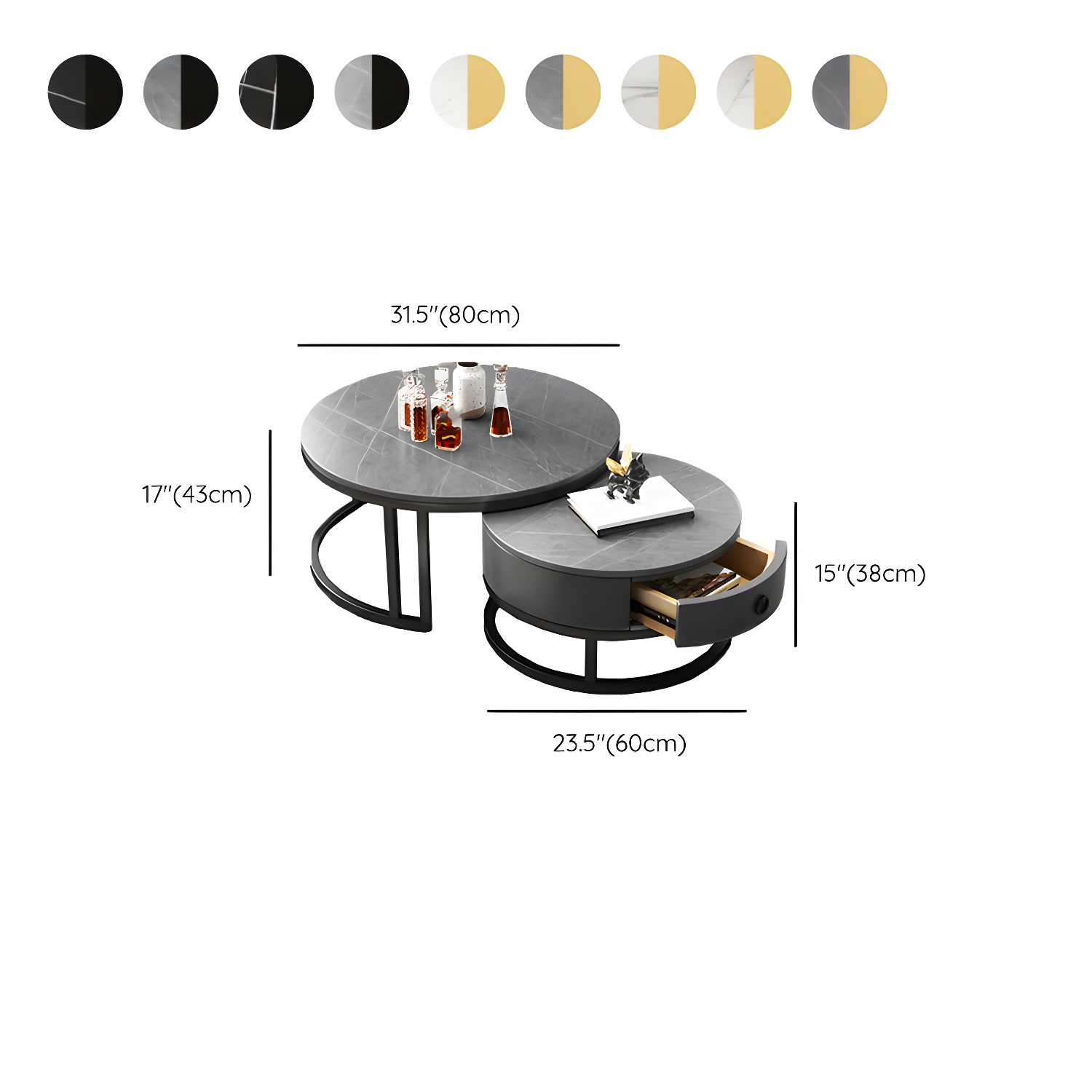 Modern Nesting Coffee Table Set Frame Round Coffee Table Set with Drawer - image 21