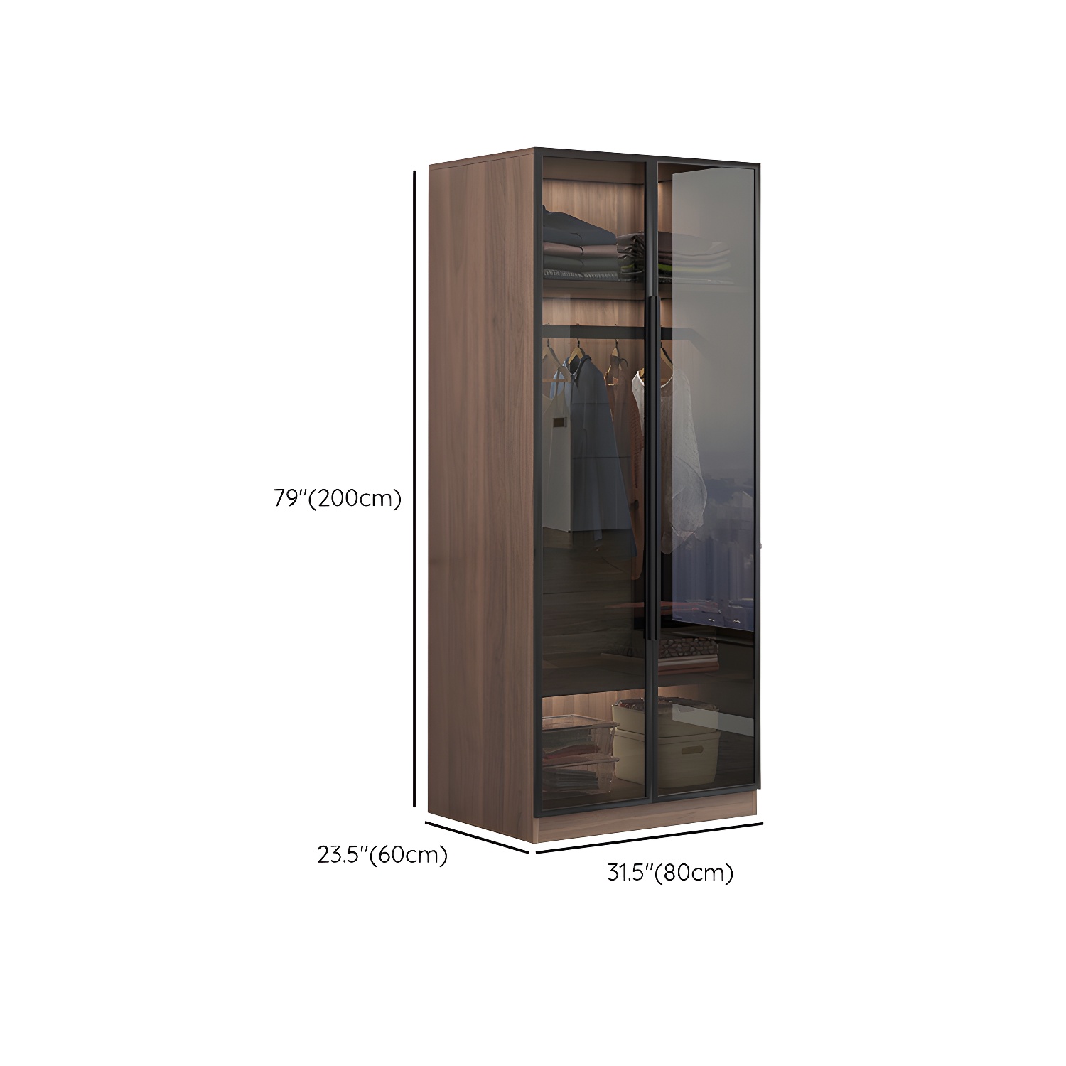 Engineered Wood Armoire Modern Brown Wardrobe Closet with Garment Rod - image 9