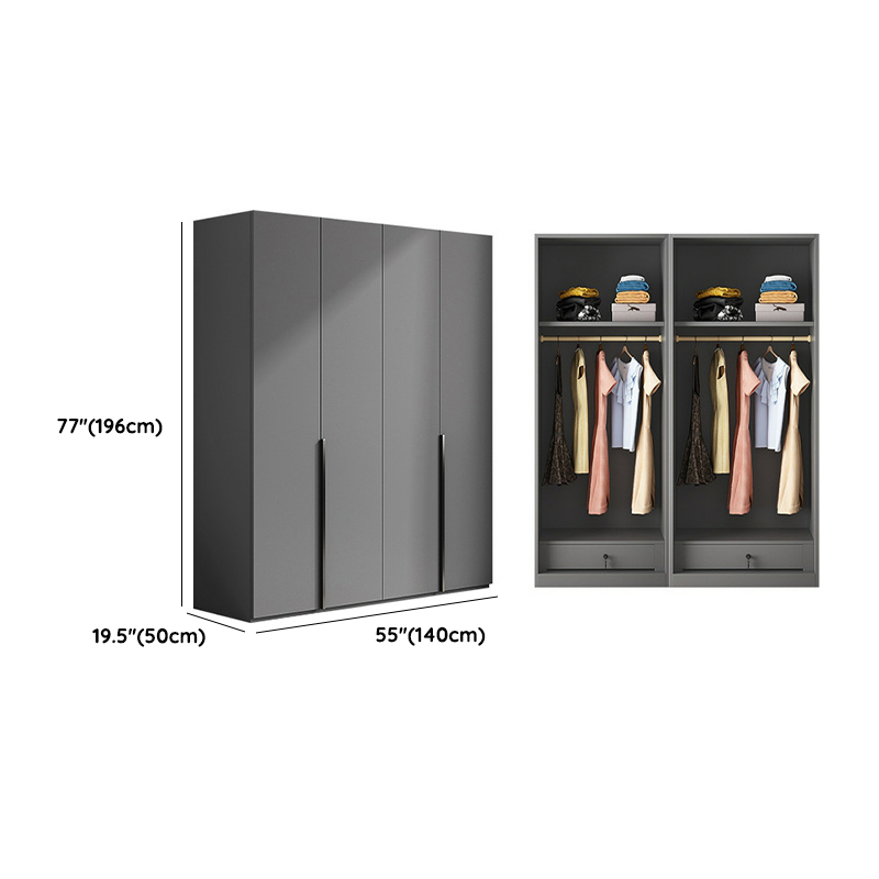 Contemporary Grey Wood Storage Wardrobe with Clothing Rod and Black Handles - image 12