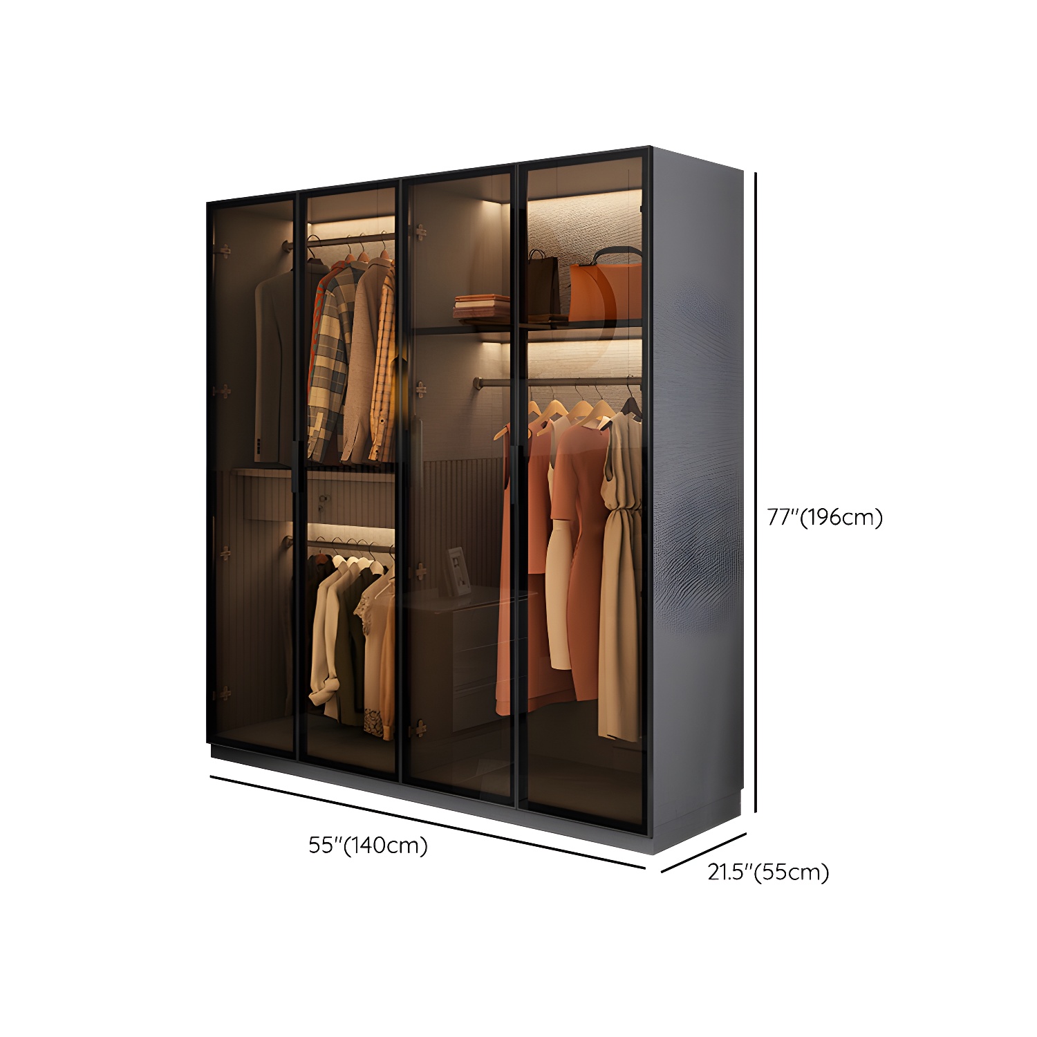 Modern Glass Wardrobe Cloth Rod Included Wardrobe Closet without Light - image 19