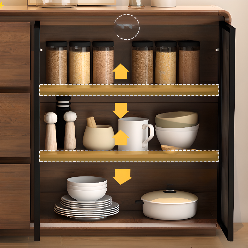Espresso Sideboard with 3 Drawers, Locker Cabinet, Narrow Size, Compartment Storage, Glass-panel Door, and Flexible Shelf - image 7