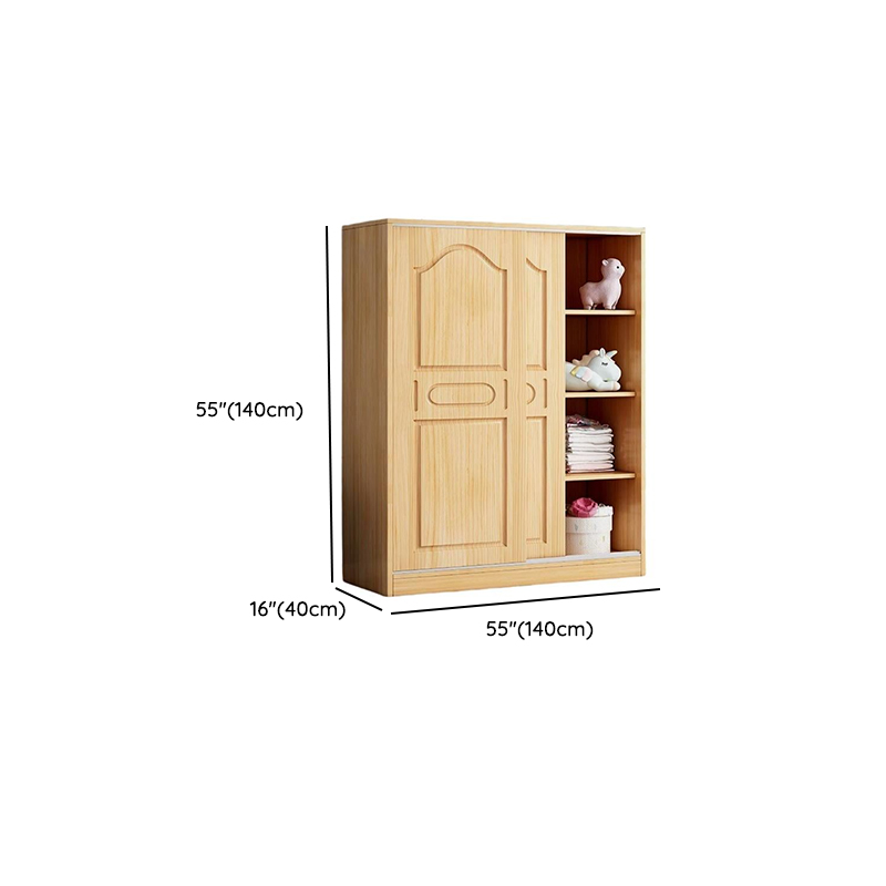 Natural Finish Modish Pine Wood Wardrobe Closet with Soft Close Door, Interior Shelves, and Clothing Rod - image 19