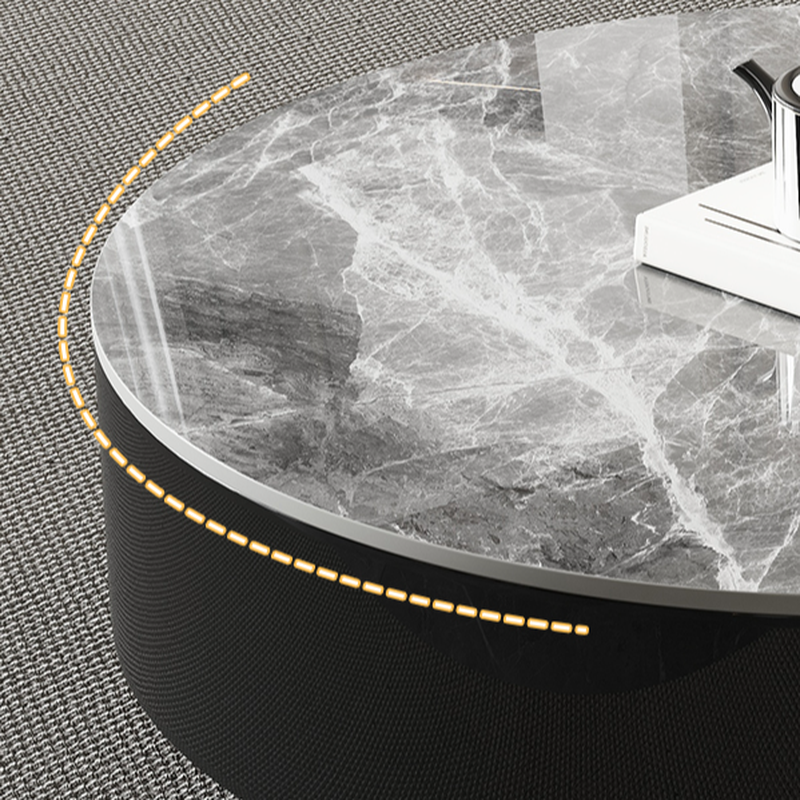 Elegant 1-Tier Circular-shaped Slate Side Table with Drum Base and Midnight Black Top, Includes 2 Drawers/1 Drawer - image 9