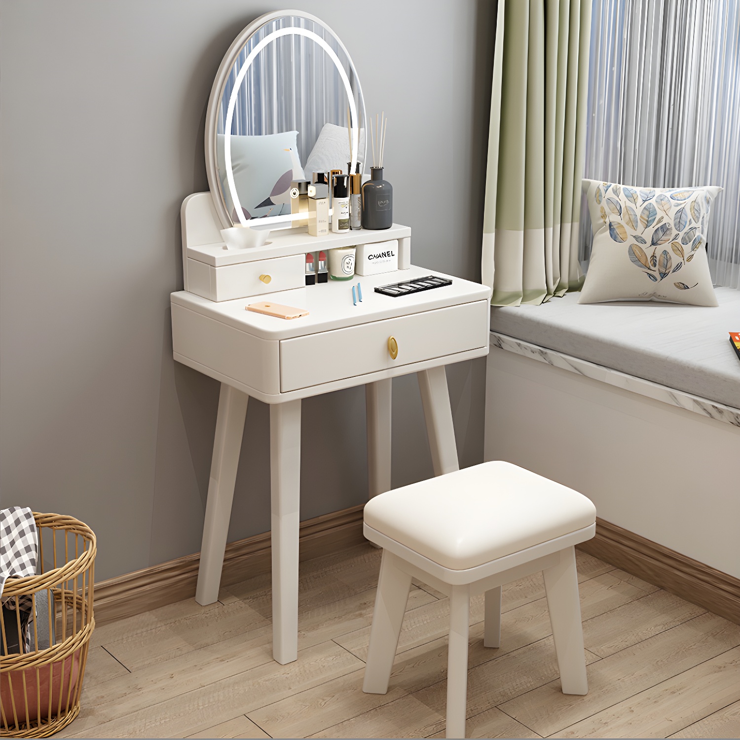 Traditions Dressing Table Bedroom Solid Wood with Drawer Mirror Make-up Vanity - image 4