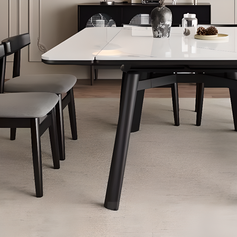 Rectangular Slate Stone Dining Table Set with 4 Legs, Padded Chair with Back, 7 Piece Set in White - image 3