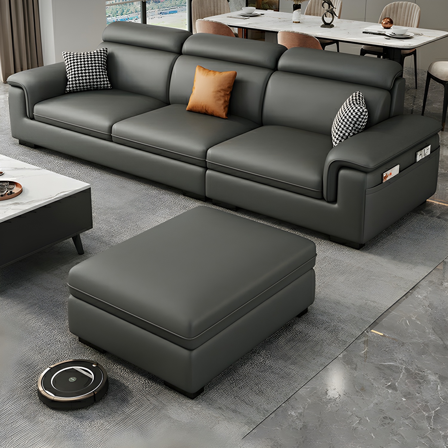 Modern Gray Stationary Sectional Sofa with Pillow Top Arm and Storage - image 4