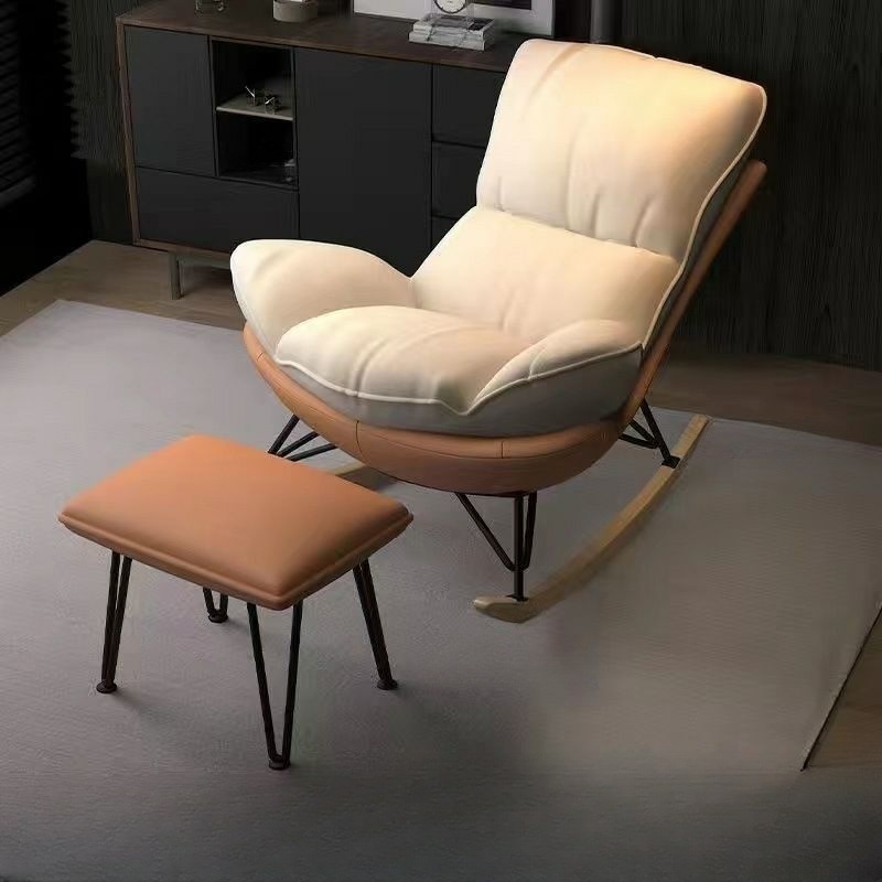 Modern Upholstered Rocking Chair with Natural Wood Legs and Arms, Complete with Ottoman - image 12