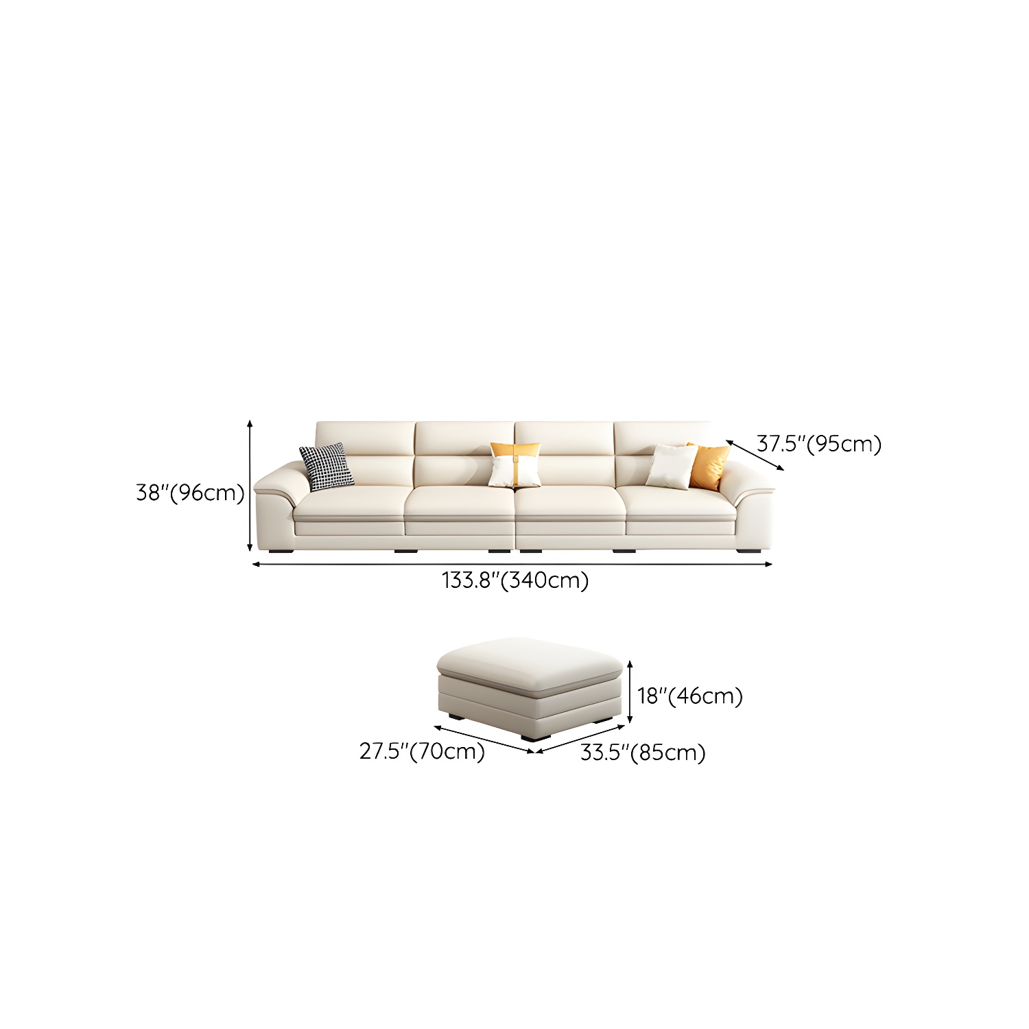 Modern Beige Stationary Sectional Sofa in Scratching Cloth with Wood Frame and Pillow Top Arms - image 23