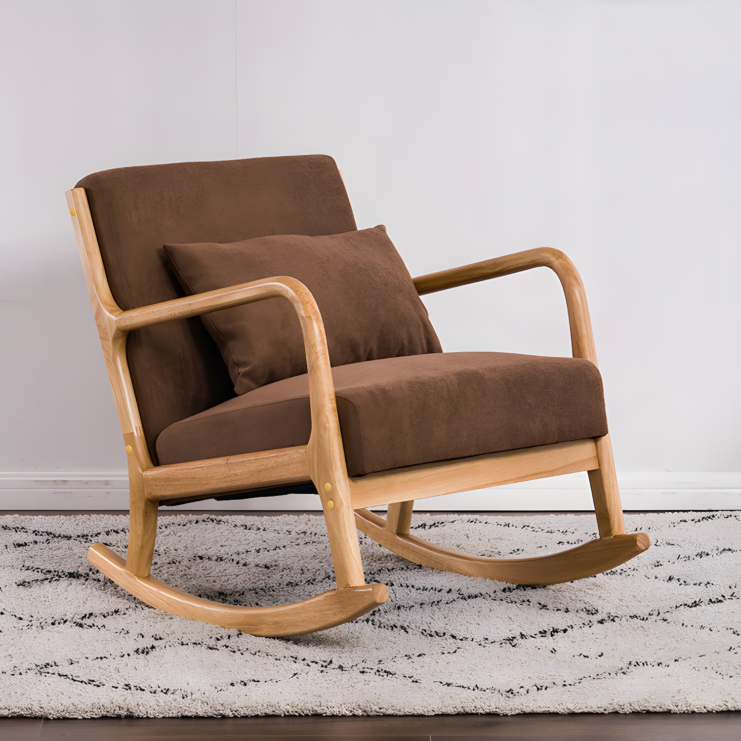 Modern Upholstered Rocking Chair with Natural Wood Legs and Recessed Back Cushion - image 3