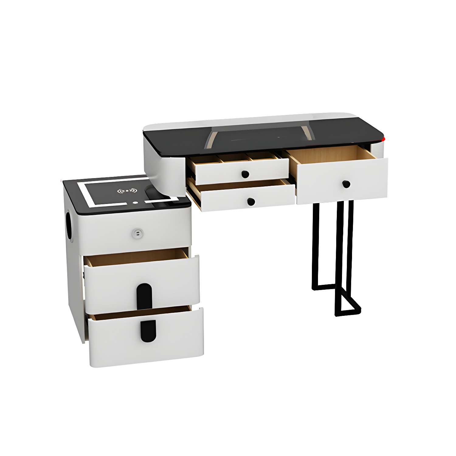 Lighted Mirror Wood Makeup Dressing Table Stool Set in Black/ White - image 12