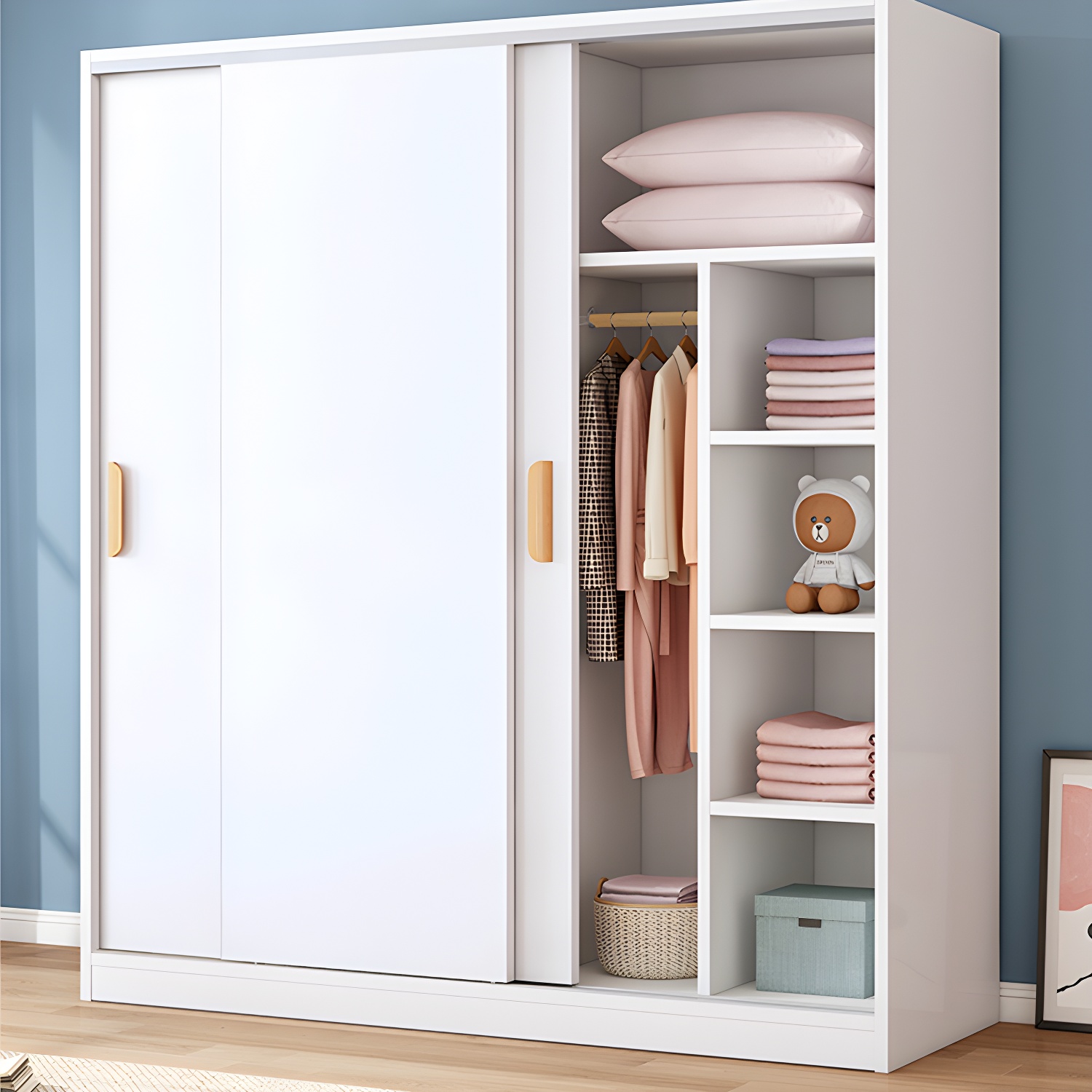 Modern Wood Wardrobe Armoire with Sliding Doors and Shelves Included - image 6