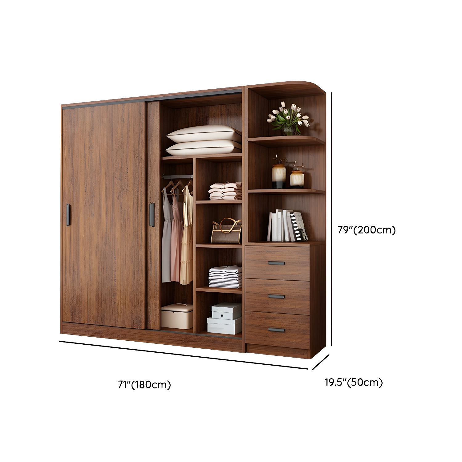 Contemporary Brown Wood Wardrobe Armoire with Clothing Rod & Shelves - image 24