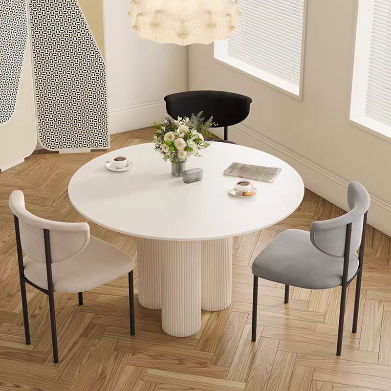 Ribbed Leg Circular-shaped Sintered Stone Dining Table with a Fixed Table Top for 2/for 4 in a Modern Simple Style - image 3