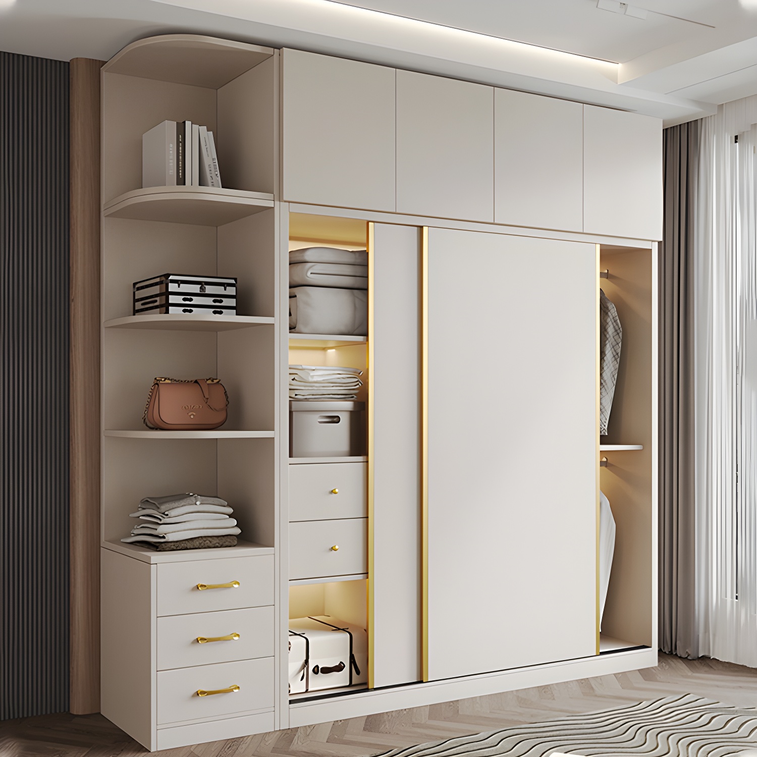 Attractive Modern White Wardrobe Armoire with Clothing Rod & Shelves - image 4