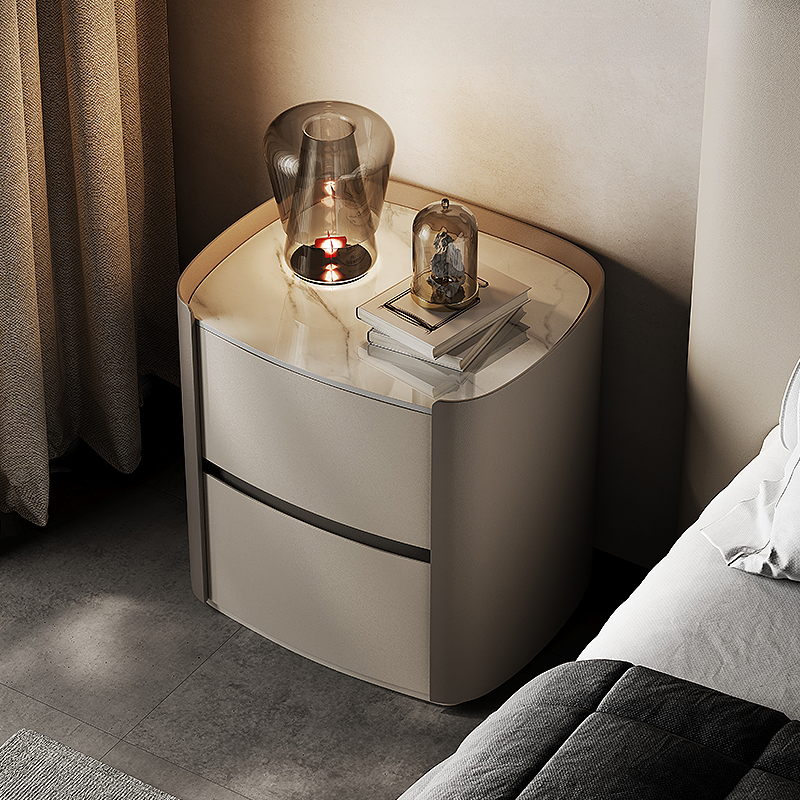 Contemporary Sintered Stone Countertop 2 Drawers Nightstand With Drawer Organization - image 4