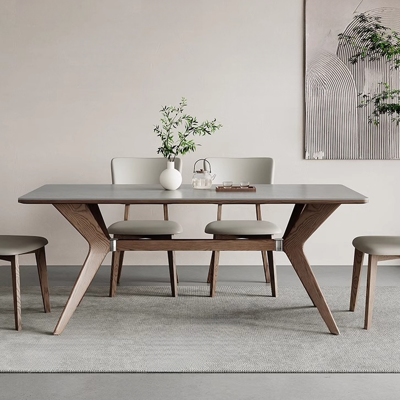 Slate Stone Dining Table Set for 6 People in Dove Grey