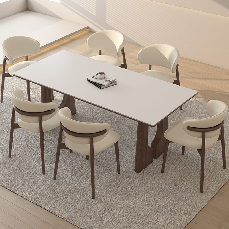 Dining Table Set with Slate Two-sided Pedestal, Upholstered Back, Fixed Table, Padded Chair, and White Top - image 3