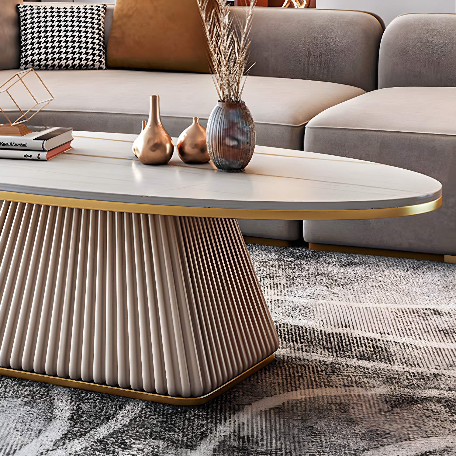 Glam Single Coffee Table Oval Pedestal Coffee Cocktail Table - image 13