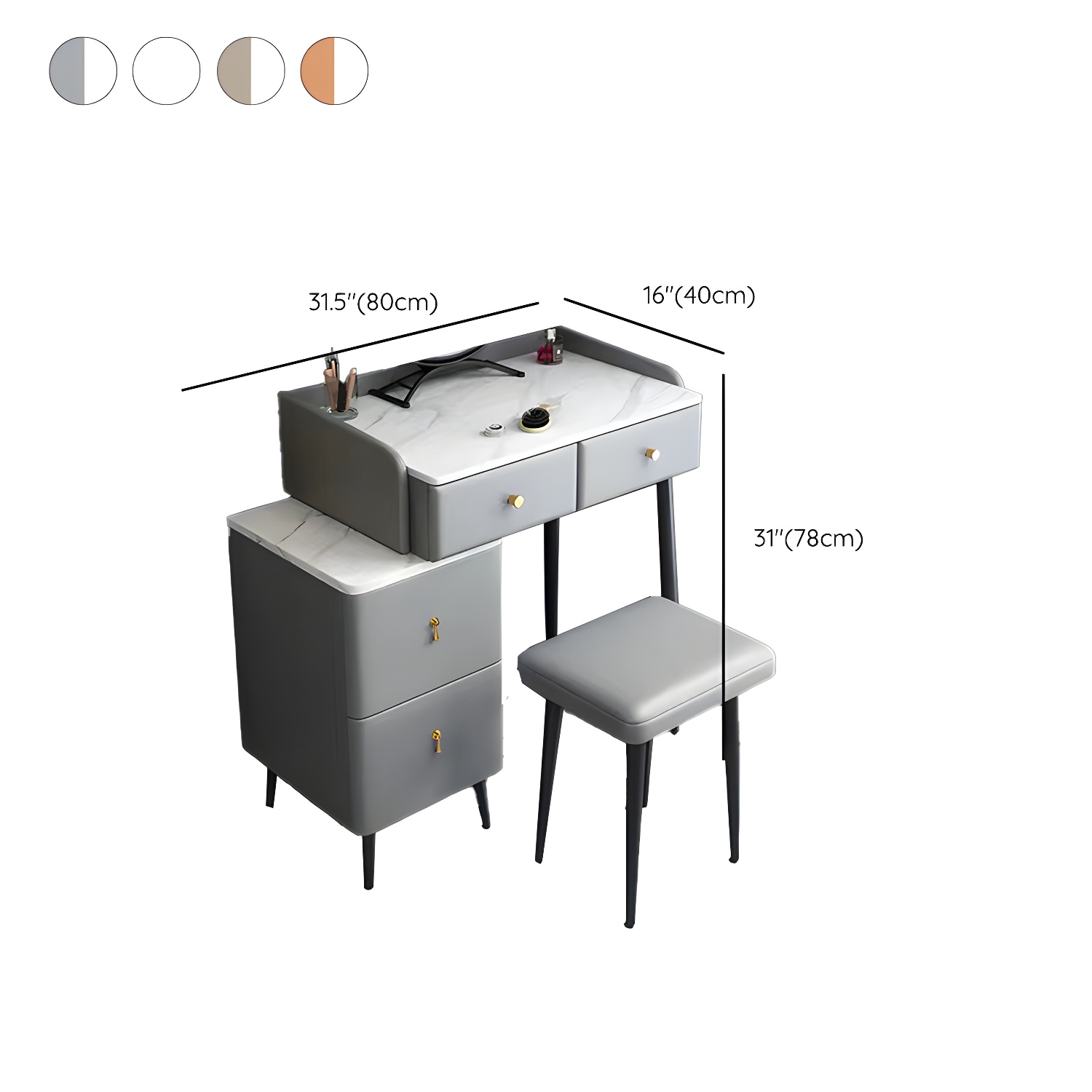 Contemporary Make-up Vanity with Stone Top and Metal Legs for Bedroom - image 17