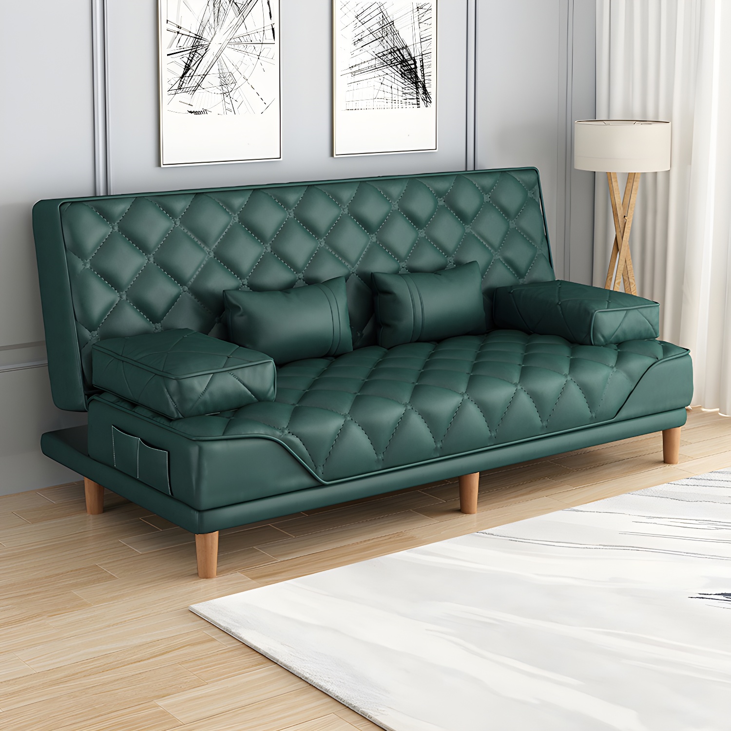 Contemporary Tight Back Convertible Sofa and Chaise with Pillow Top Arm