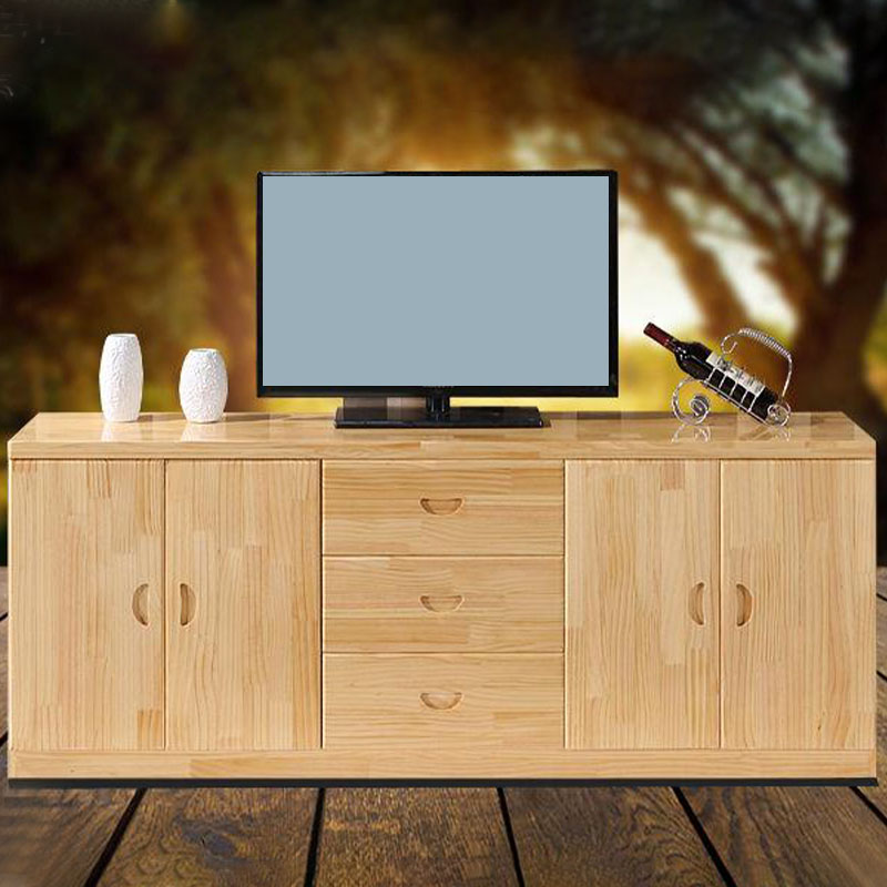 16" Wide Pine Wood Sideboard Table with Doors and Drawers for Living Room