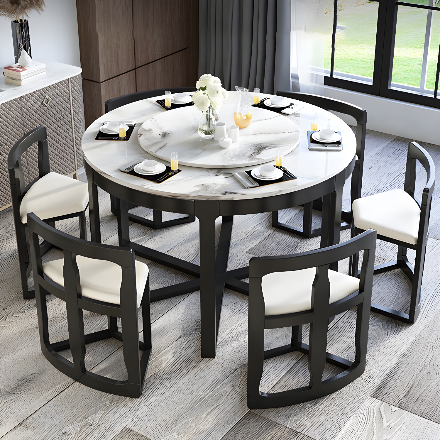 7-Piece Modern Wood Dining Set with Trestle Base and Upholstered Chairs in White - Seats 6 - image 20
