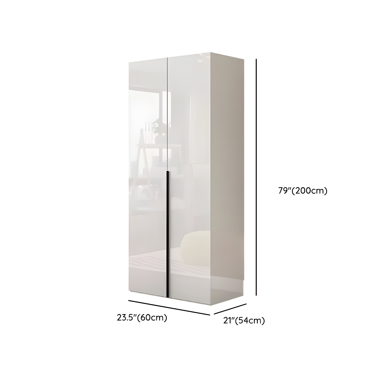 Modern white wood wardrobe armoire with hinged doors, clothing rod & shelves - image 9