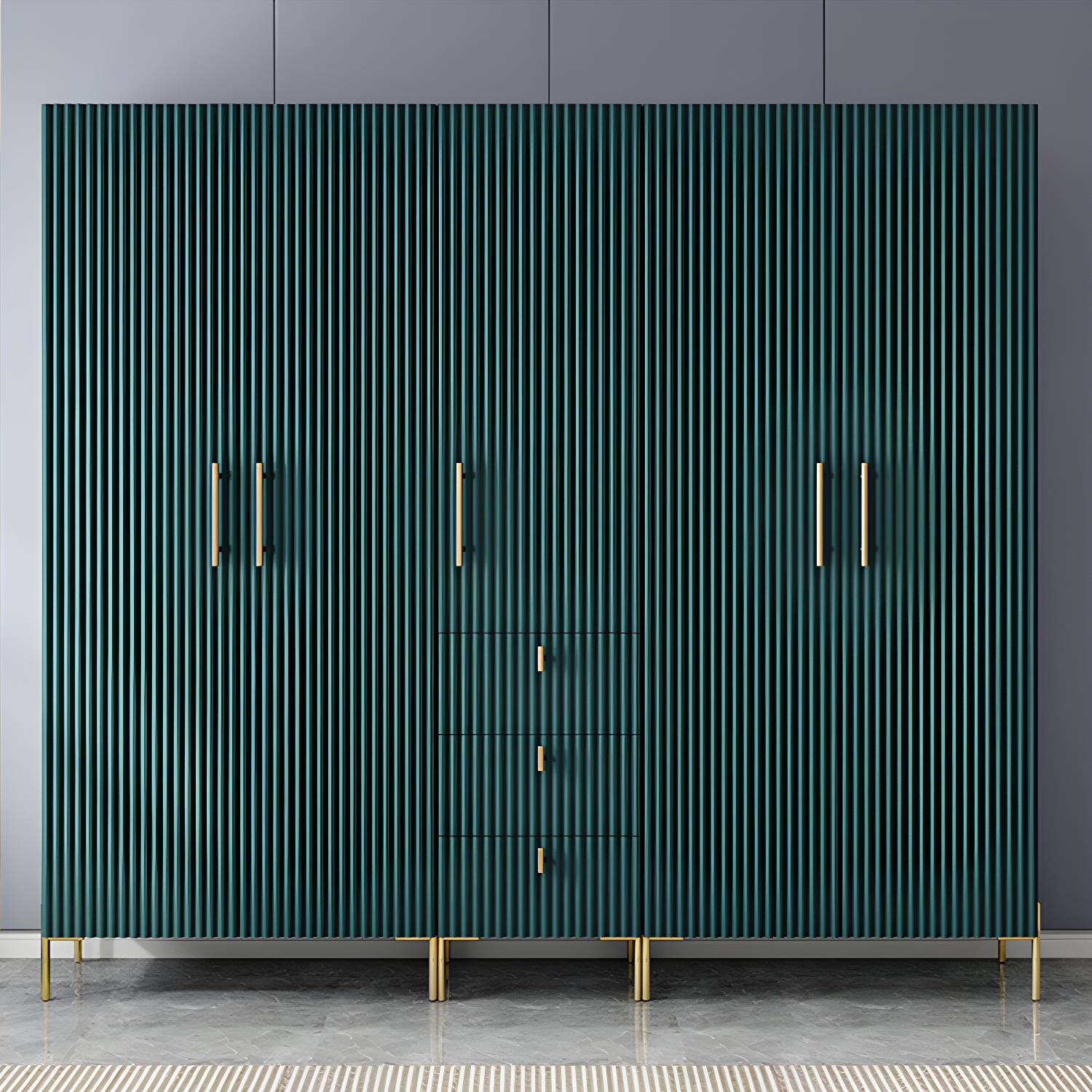 Modern Wardrobe Cabinet Engineered Wood with Garment Rod in Green/Blue/White/Grey - image 5