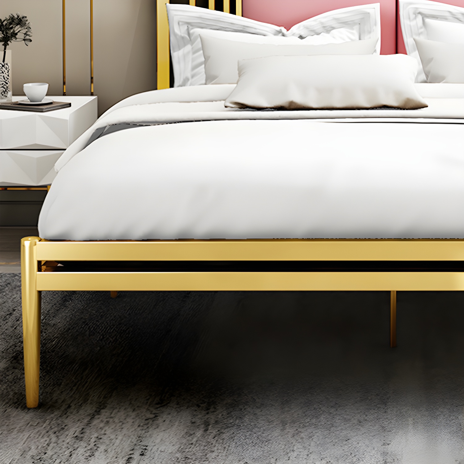 Metal Open-Frame Bed Contemporary Standard Bed with Custom Gold Legs - image 8