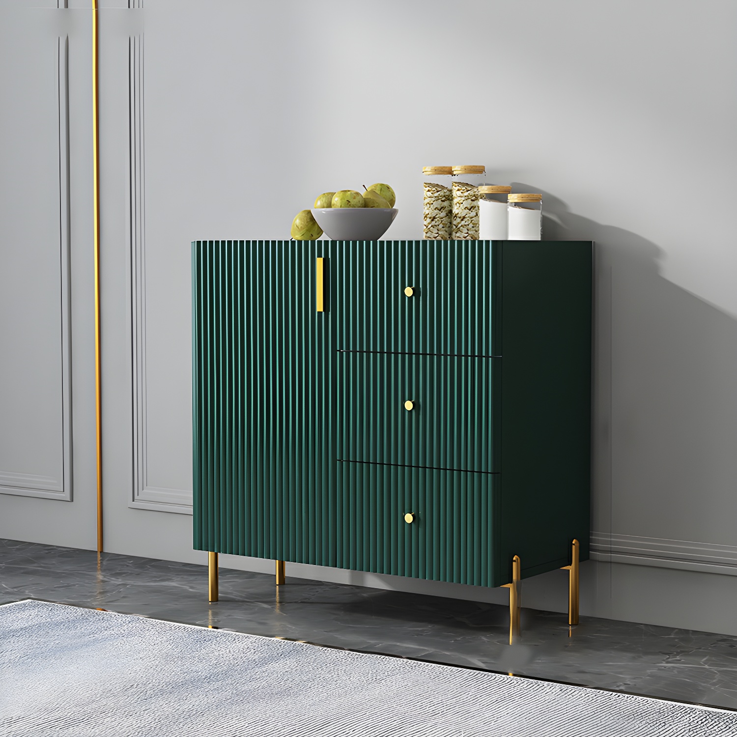 Living Room Glam Faux Wood Sideboard with Shelves and 3 Drawers - image 2